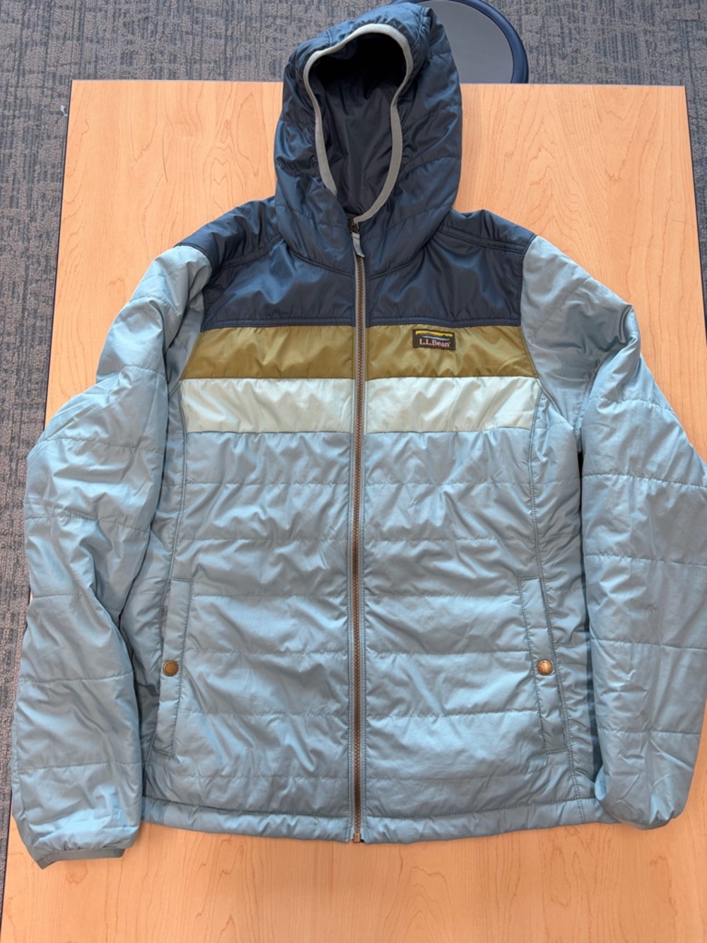 L.L.Bean Colorblock Hooded Jacket in Navy, Light Blue & Olive